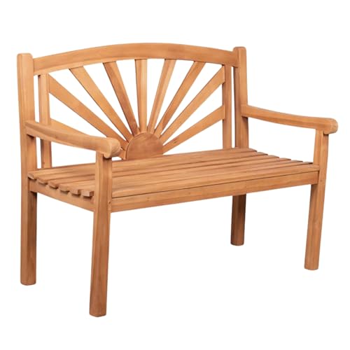 MR. DEKO® Gartenbank Motiv Teakholz | Holzbank mit Lehne | Friesenbank für draußen | 2-Sitzer 120x60x94 cm | Sitzbank Teak massiv & wetterfest...