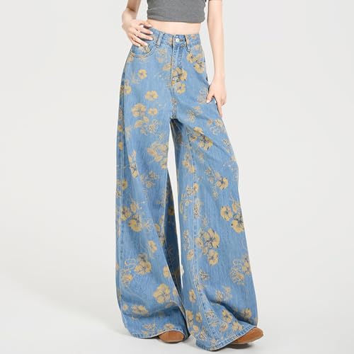 Fashion Casual Women's Jeans High Waisted Y2K Vintage Cute Floral Printed Streetwear Baggy Denim Pants3