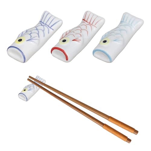 WIOOYIUU 箸置き おしゃれ かわいい おもしろ 鯛のデザイン 陶器製 箸置き 3個セット(深藍・浅藍・赤)カトラリーレスト スプーンレスト 和風 卓上飾り 小魚デザイン