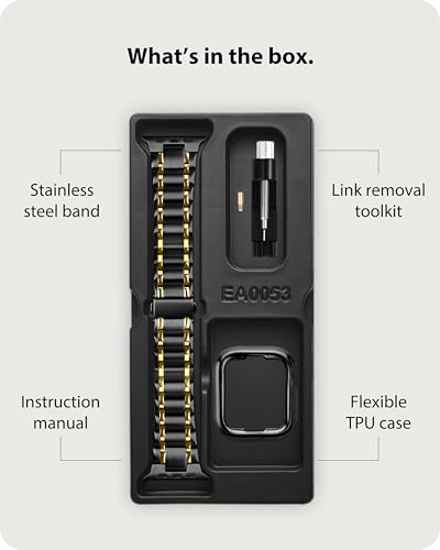 Image of Fullmosa Metal Bands with Case [Watch NOT Included] Compatible with Apple Watch Strap 42mm (Series 10 /11), Steel Apple Watch Band for iWatch Series 10 11,42mm（S11 /10,Black and Gold