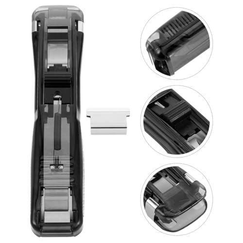 Image of Housoutil Binder Clip Stapler, 5pcs Mini Push Stapler Clips Dispenser with Paper Clamp Refills, Portable Handheld Binder Clam for Office Document Organization