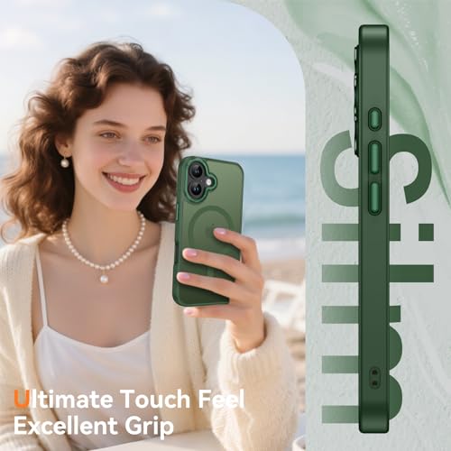 Image of YINLAI for iPhone 17 Case 6.3-inch,Magnetic Compatible with MagSafe, Slim Matte Anti-Fingerprint, Shockproof Full Body Military Grade Protection for iPhone 17 Cover, Green