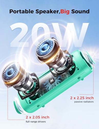 Image of Bluetooth Speaker, 20W HD Sound, Portable Wireless, IPX5 Waterproof, Up to 24H Playtime, TWS Pairing, for Home /Party /Outdoor /Camping /Beach Essentials, Electronic Gadgets, Birthday Gift (Teal)