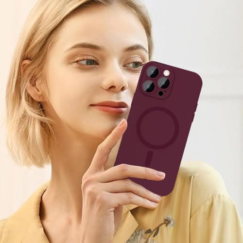 Image of DIZORO Magnetic Case for iPhone 14 Pro Max Cover [Compatible with MagSafe][Built-in Camera Lens Protector] Slim Soft Silicone Bumper Shockproof Metallic Luster Back Cover Phone Cases (Wine Red)