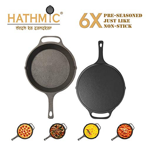 hathmic Pre-Seasoned Cast Iron Skillet for Restaurant and Kitchen (Black, 10.25 Inch, 3 kg)