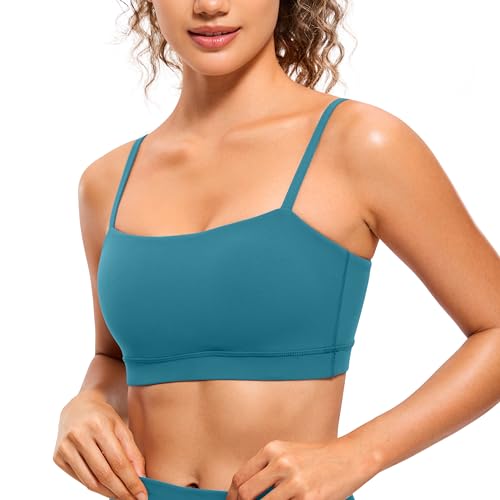 Image of CRZ YOGA Butterluxe Womens Adjustable Spaghetti Thin Strap Sports Bra - Padded Wireless Square Neck Workout Yoga Clothes