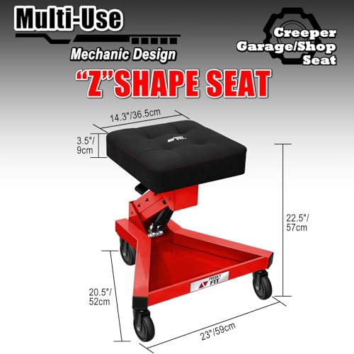Image of Mechanic Stool with Wheels, Hydraulic Adjustable Shop Stool on Wheels, Garage Work Rolling Chair for Workshop, 400 LBS Capacity, 4 Inch Casters, 360 Swivel Casters Roller Chair, Red