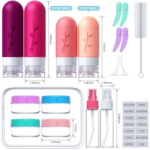 Image of Travel Bottles for Toiletries, Tsa Approved Silicone Containers for Toiletries, Leak Proof Refillable Liquid 3oz 2oz Travel essentials for Shampoo Conditioner Lotion BPA Free