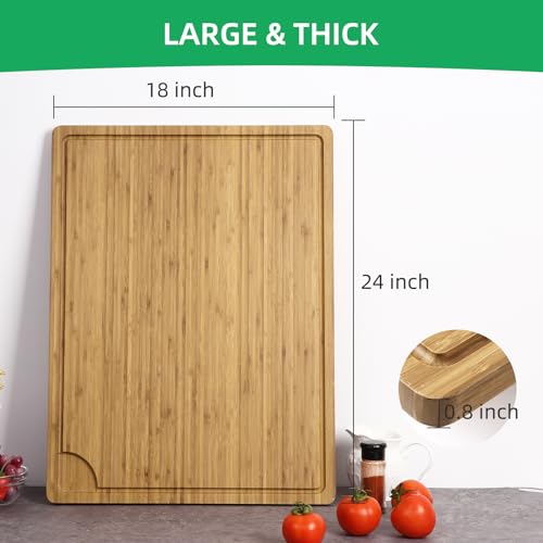 GarveeHome 24"x18" Bamboo Cutting Boards, Extra Large Wood Cutting Board for Kitchen with Juice Groove and Handles, Reversible Charcuteries Serving Tray