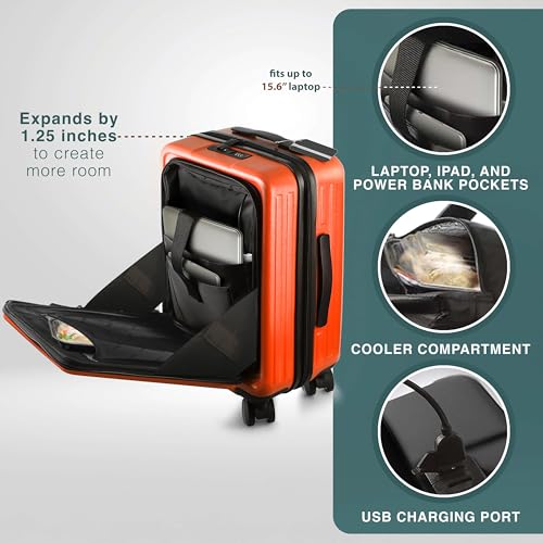 Image of Luggage Sets 3 Piece, 20 Inch Carry on Luggage and 28 Inch Suitcases with Wheels Spinner, Durable Hard Shell Suitcase Set, Expandable Travel Suitcase, Orange