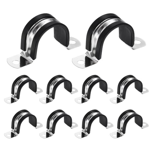 HARFINGTON 10Pcs M32 U-Tube Strap Clamp, 33mm 304 Stainless Steel Lined Clip Plastic Cushioned Insulated Clamp for Automotive Industrial Marine Household