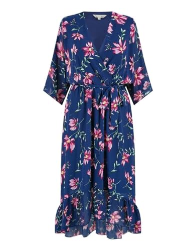 Yumi Navy Floral Kimono Dipped Hem Dress (UK, Numeric, 20, Regular, Regular, Navy)