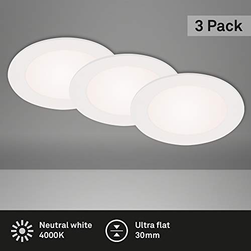 Briloner Leuchten 7145-436 Luminaire LED, Set de 3, Lampes de Plafond de 6 Watt, 700 Lumen chacune, 4.000 Kelvin, IP23, Blanc, 114x30mm (DxH)