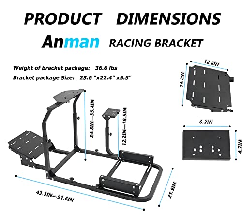 Anman Racing Simulator Cockpit With Racing Seat Fit For Logitech G25G27 G29 G920 Fanatec Thrustmaster T500Rs T300Rs Racing Wheel Stand Video Game For Pc Ps4 Xbox, Not Include Wheel Shifter Pedals #TOP4