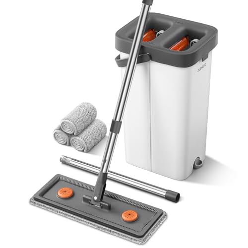 Mop and Bucket with Wringer Set for Home, Flat Mop...