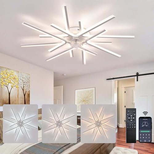Luyaim 90CM Ventilador De Techo Con Luz Silencioso - Luz LED Dimmable, App/Mando, 6 Velocidades, Temporizador, Moderna Lámpara Ventilador Techo Motor DC Para Dormitorio Salon-White