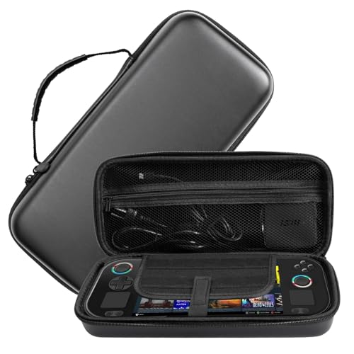 Image of STOYOBE EVA Leather Grain Handbag Clutch Protective Bag for ASUS ROG Ally (2023) - Hard Shell Travel Carry Case, Shockproof, Water-Resistant, Zipper Storage Pouch for Gaming Console & Accessories (Black)