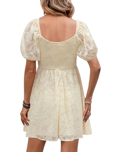 Image of Womens Babydoll Dress 2026 Summer Casual Puff Sleeve V Neck Cute Boho Smocked Flowy Short Sundress Beach Mini Dresses