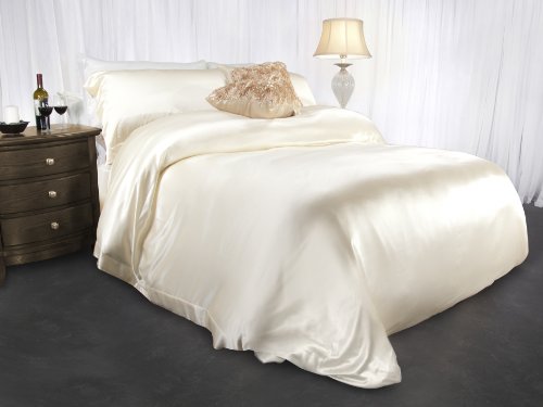 Aus Vio 100% Natural Charmeuse Silk Satin Luxurious Duvet Cover, Buttery Soft to Touch, Durable, Breathable, Hypoallergenic Season, Queen Size, Dawn Color4