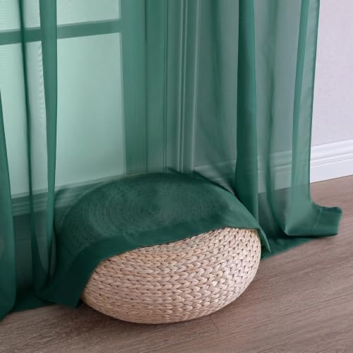 Image of Hunter Green Bedroom Curtains 2 Panel Sets 96 Inch Length, 59 Inch Extra Wide Light Filtering Voile Drapes Light Airy Window Drapes for Patio Door Living Room Bedroom Dining, 59Wx96L Inches