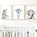 Nordic Ideas Set de 3 Posters Animaux Bulle Menthe Verte Elephant Zèbre Girafe Affiches Chambre Bebe Garcon Fille Tableau Toile Deco Enfant sans Cadre PTAN003-L