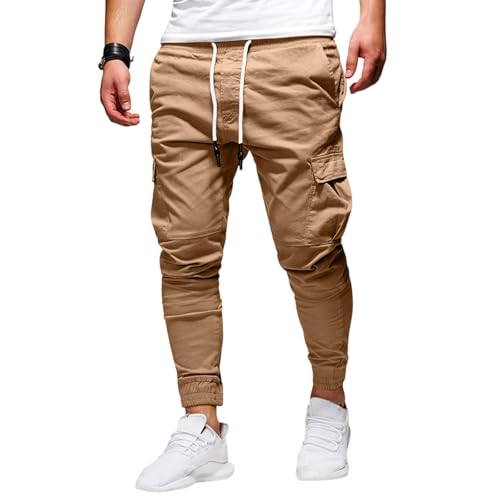 Men's Multi-Pocket Plus Size Loose Cargo Pants Work Casual Elastic Waist Trousers Jogger Lightweight Hiking Pant