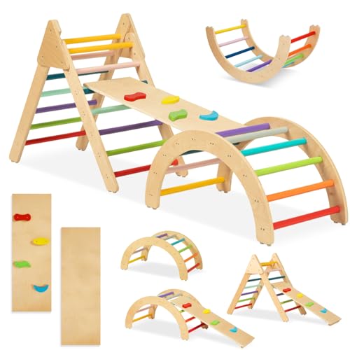 Image of TOOKYLAND 3 in 1 Toddler Rainbow Climbing Toys Indoor, Set of 3 Wooden Safety Sturdy Kids Play Gym, Indoor Outdoor Playground Climbing Toys for Toddler