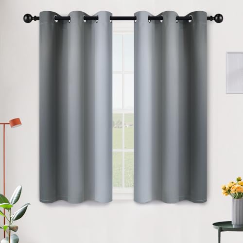 Image of SimpleHome Ombre Grey to Grey White Curtains for Living Room 42Wx45L | Room Darkening Curtains for Bedroom,Gradient Light Blocking Curtain,Thermal Insulated Grommet Window Drapes,2 Panels,45 Inch