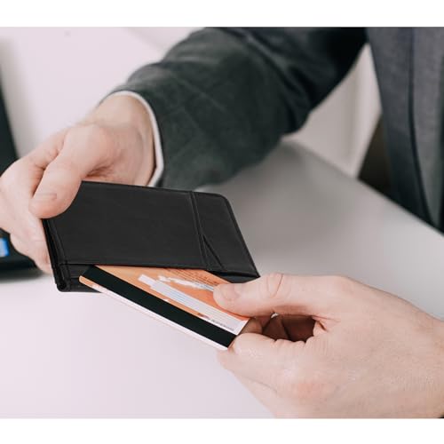 Image of Unaone Slim Minimalist Wallet - Premium Leather Card Holder RFID Blocking Card Case with 8 Card Slots and 2 ID Window, Crackle Black