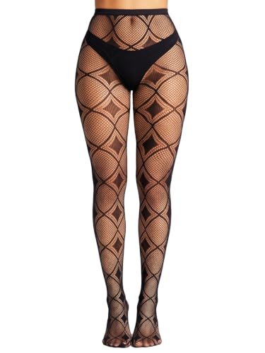 Image of VINICUNCA Women's Fishnet Stockings Lace Patterned Tights High Waist Pantyhose