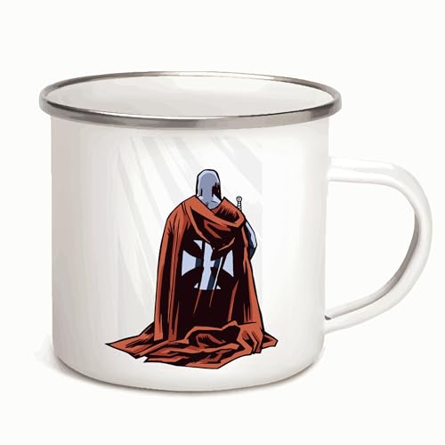 Gift for Crusader Knight Fans Unique Cape with Maltese Cross Design for All Ages 12oz Enamel Silver Mug
