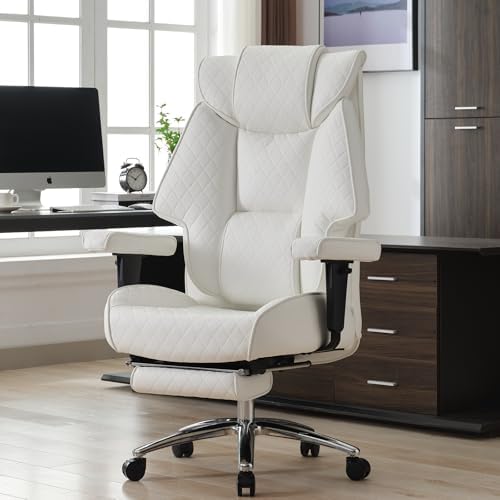 EXCEBET 400lbs Big and Tall Executive Office Chair, White PU Leather