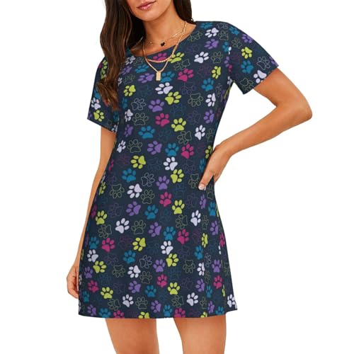 Robe de nuit à manches courtes légère et respirante imprimé patte de chien pour l'été