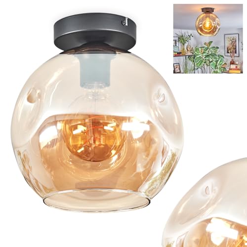 Plafonnier verre ambre structure 25 cm Ripoll abat-jour resistant
