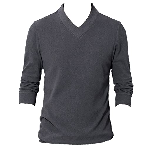 Men's Lightweight Merino Wool V-Neck Sweater Slim Fit Long Sleeve Pullover Classic Cashmere Trim Fine Knit (Grey,Medium)