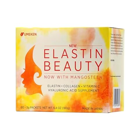 Umeken Elastin Beauty Powder Supplement with Collagen Peptides, Hyaluronic Acid, Vitamin C and Mangosteen Fruit, Women’s Health and Wellness, 1 Month Supply, 60 Packets Cover