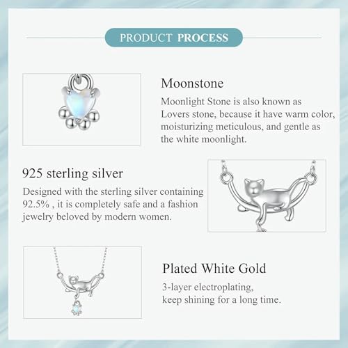 Collier chat en argent 925 sterling pour femme aux finitions joaillerie