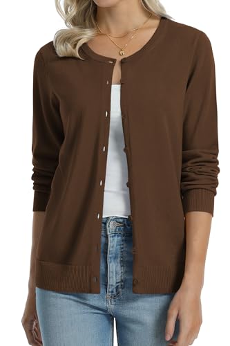Image of QUALFORT Women's 100% Cotton Lightweight Cardigans Long Sleeve Knitted Button Down Sweater