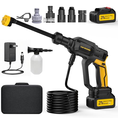 Cordless Portable Washer Washer Cordless Power Washer 400W Brushless Motor 3 Speed Modes Max Pressure 1500PSI 6-in-1 Swivel Nozzle 16.4FT Hose Cordless for Cars/Floors/Gardens Cleaning