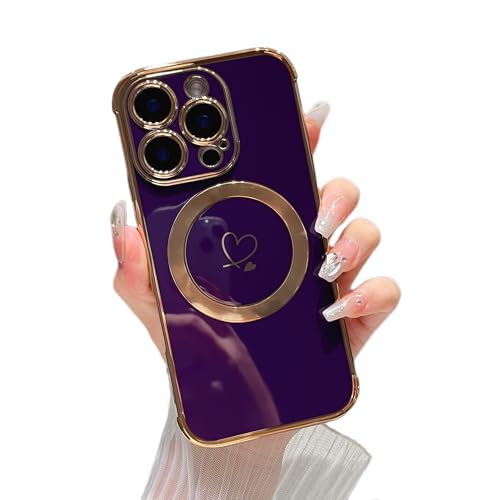 Coque iPhone 16 Pro cœurs plaqués en TPU souple violet foncé pour fille