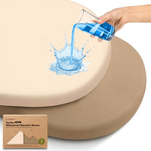 Image of 2pk Waterproof Bassinet Sheets Girls, Boys 33x17 Universal Fit (Pecan) | Cotton, Bassinet Mattress Pad Protector Cover, Compatible with Graco,Baby Delight,Chicco,Halo Bassinest Swivel Sleeper Fitted