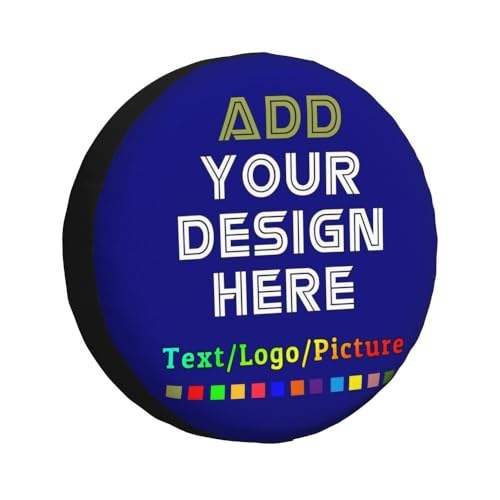 Image of Custom Spare Tire Cover with Logo Photo Text, Personalized Polyester Tire Covers Protectors for Trailer RV SUV and Many Vehicles, Navy