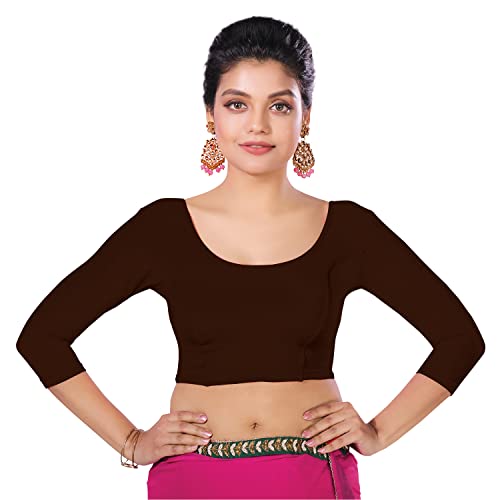 Image of Abhi Cotton Readymade Saree Blouse for Women- 3 /4 Sleeve, Round Neck, Regular-fit, Stretchable, Pull-on Style