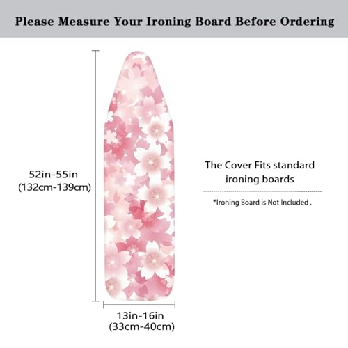 Image of Cherry Blossom Print Ironing Board Cover 15x54 Inch Standard Ironing Board Cover with Elastic Edge and Hook and Loop Stain Resistant Covers