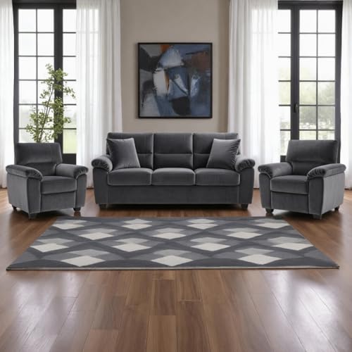 Image of Anderson Sofa Set for Living Room | Sectional Sofas | Premium Leather Sofa for Home Office | Leather Sofa Set | Leatherette Sofa (Dark Grey Fabric, 3+1+1 Seater)