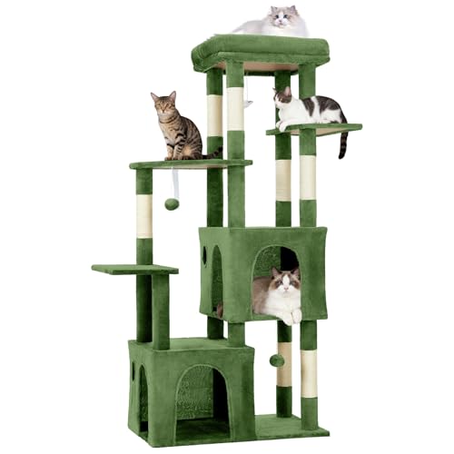 61" Multi-Level Cat Tree for Large Cats & Maine Coons ? Heavy-Duty Cat Tower with Extra-Large Perch, 2 Spacious Condos, Durable 