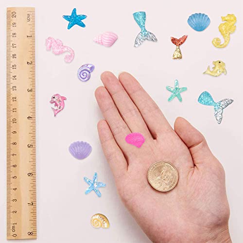 SUNNYCLUE 1 Box 80Pcs 10 Styles Animal Cabochons Colorful Sea Ocean Animals Slime Charms Transparent Fishtail Mermaid Dolphin Resin Cabochon Flatback for Scrapbooking DIY Jewelry Crafts Random Style - Image 3