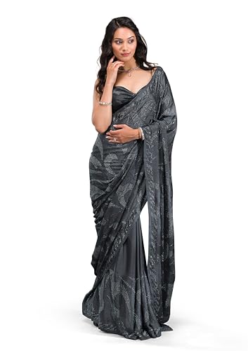 Image of TRENDMALLS Women's Silk Siroski Work Saree with Unstitch Blouse Piece