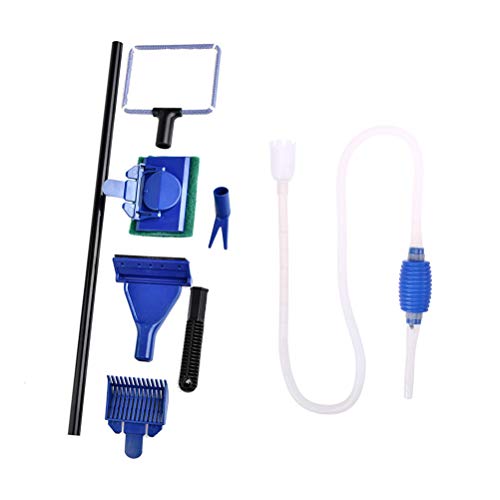 POPETPOP 6 peças de ferramentas de limpeza de aquário, escova de algas para aquário de cabo longo po