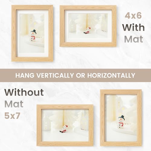 Image of 5x7 Picture Frame, USA-Sourced Natural Oak Wood Photo Collage Frame with HD Tempered Glass, Modern Simple 5 x 7 Wooden Frame Matted to 4x6, Gallery Wall Frames for Art, Wall or Tabletop Display